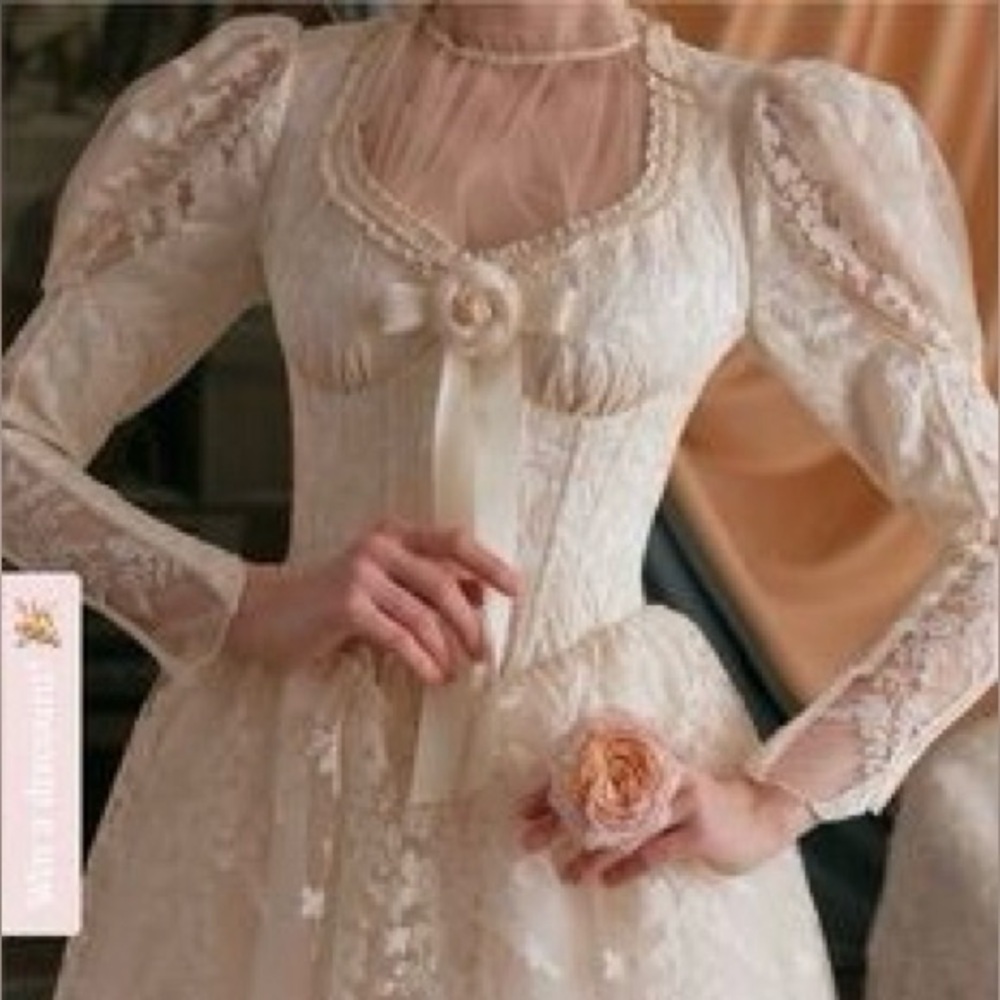 Lacemade 1900s Vintage inspired Midi Lace Bridal Gown costume NWT Size L (6-8) - Picture 4 of 14